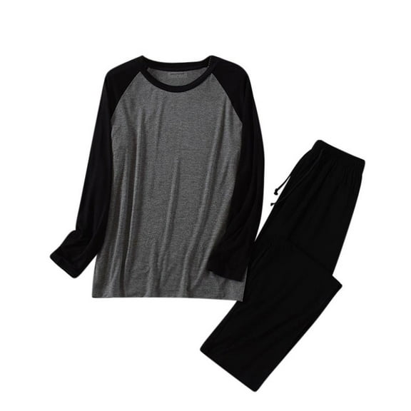 Yaltungu Pajama Sets for Men Color Block Long Sleeve Shirts Drawstring Pants Comfy Homewear Casual Outfits