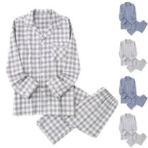 Yaltungu Pajama Sets for Men Plaid Pants Button down Long Sleeve Shirts with Pocket Casual Sleepwear 2 Piece Outfits