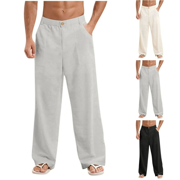 Yaltungu Pants for Men Straight Leg Button Loose Fitting Lightweight Thin Work Beach Travel Pants for Casual