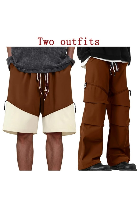 Plus Size Cargo Pants for Men Convertible Drawstring Zip off Loose Outdoor Tactical Hiking Pants for Climbing