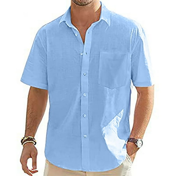 Yaltungu Shirts for Men Cotton Linen Short Sleeve Button down Lightweight Business Casual Work Tee ShirtsXL