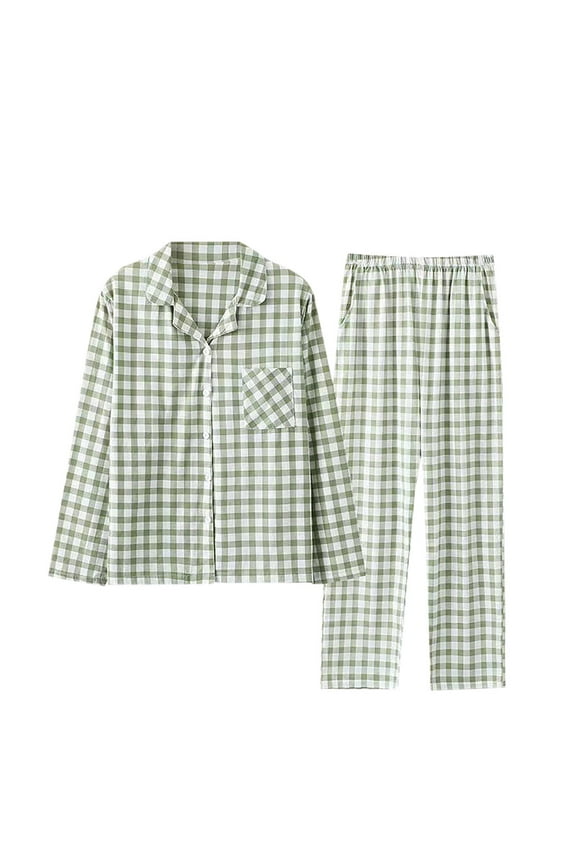 Two Piece Sets for Men Plaid Long Sleeve Button down Shirts Pants Comfy Pajamas Outfits with Pockets