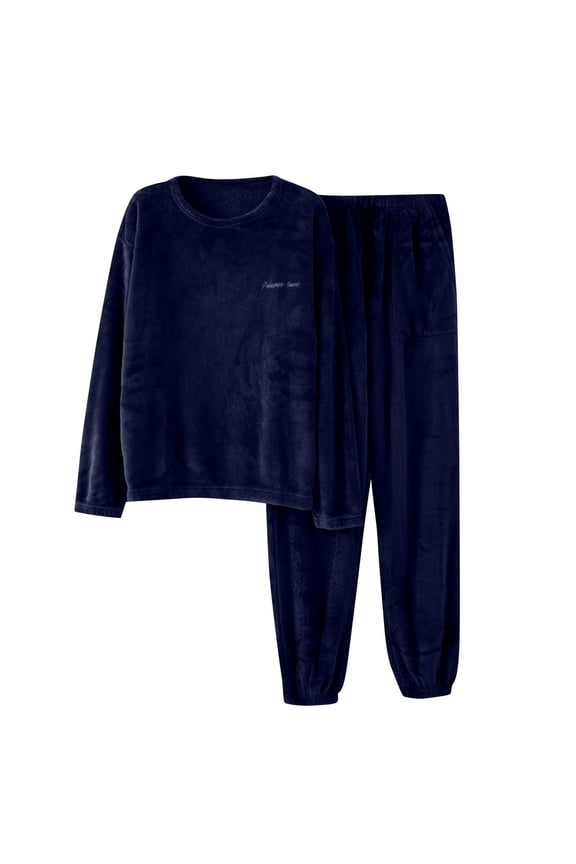 Winter Pajama Sets for Men Flannel Fleece Elastic Waist Pants Long Sleeve Tops Thick Warm Loose Pjs Outfits