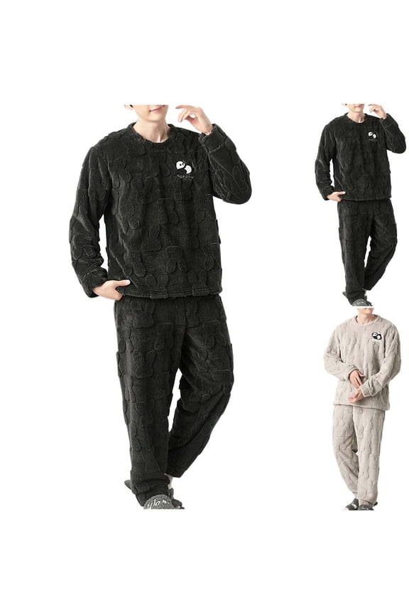 Winter Pajamas for Men 2 Piece Sets Long Sleeve Tops Pants Loose Fleece Warm Comfy Casual Sleepwear Outfits