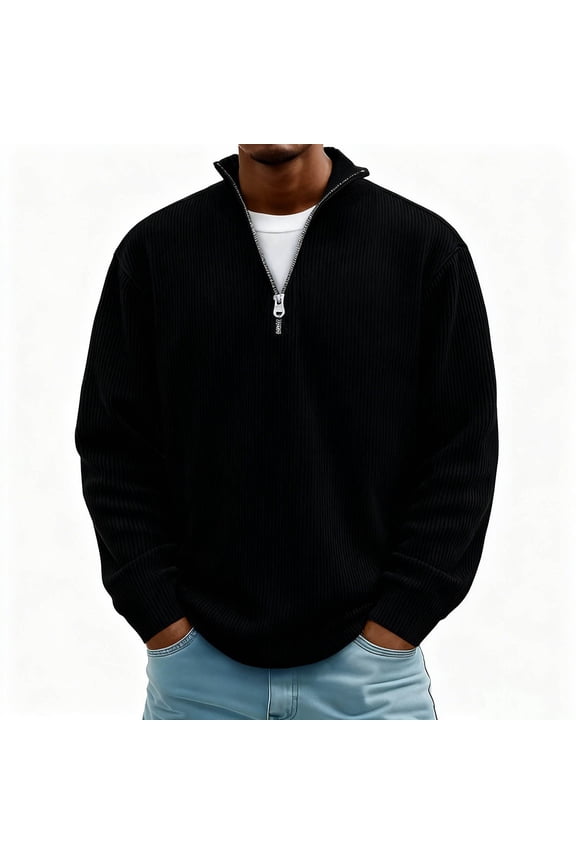 long Sleeve Shirts for Men Corduroy Plus Size Stand Collar Zipper Loose Casual Shirts Tops TrendyXL