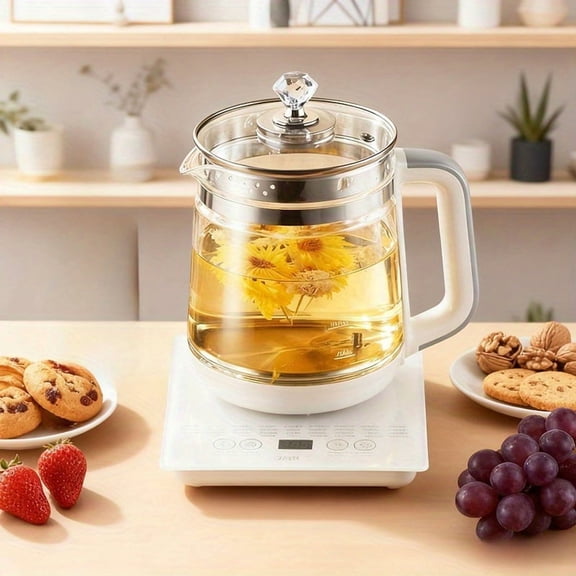 Yalulu 1.8L Multifunctional Glass Health Pot, 18 Smart Presets Electric Tea Kettle with Removable Infuser, Portable Camping Cooker, US Plug