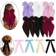 Yalumo 10 PCS Hair Bows for Women, Big Hair Bows for Girls Silky Satin Hair Barrettes Oversized Hair Ribbon Bow Hair Clips with Long Tails Hair Accessories for Women Girls