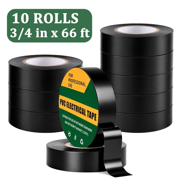 Yalumo 10 Pack Black Electrical Tape, 3/4 In x 66ft High Temp Electrical Adhesive Tape Waterproof for Wire Insulation, Repairs, Automotive and Equipment