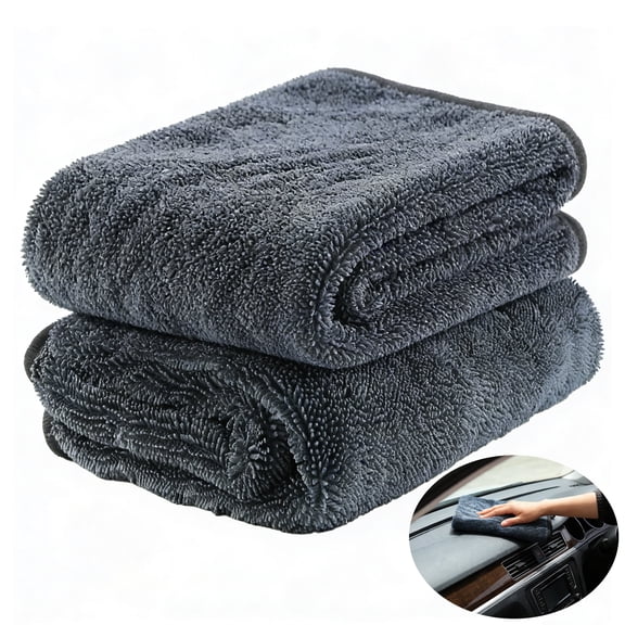 Yalumo 2-Pack Car Drying Towel, 35"x24Large Microfiber Towels for Cars, Super Absorbent Drying Towels Car Detailing, Twist Pile Microfiber Towel for Auto Detailing, SUV, Truck, Gray