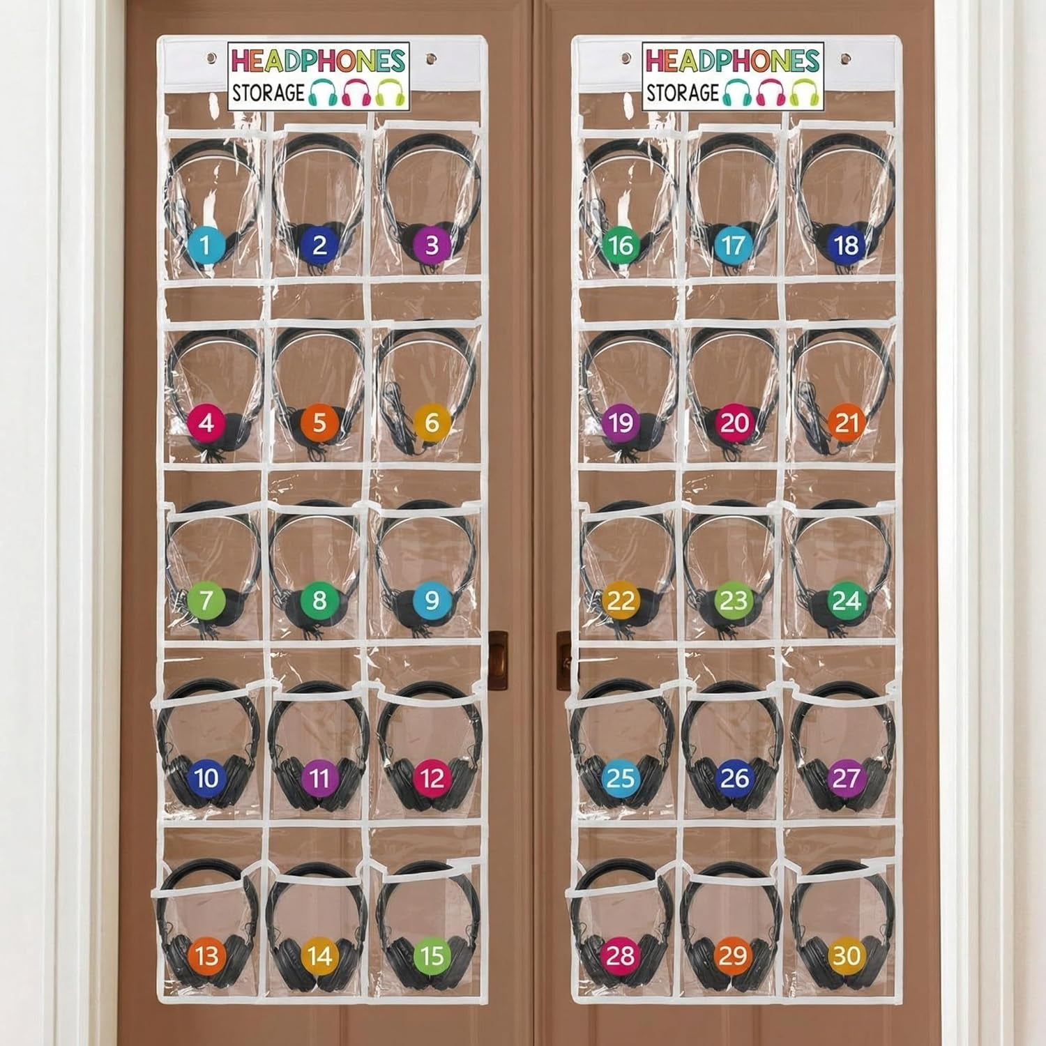 Headphone Pvc Rack Yalumo 2 Pack Classroom Headphone Storage Organizer, Over the Door ...