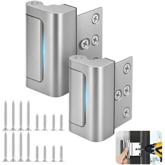 Yalumo 2 Pack Home Security Door Lock, Childproof Door Reinforcement Lock with 3 Inch Stop Withstand 800 lbs Extra Security Door Locks for Front Door Inward Swinging Door Latch Lock, Silver