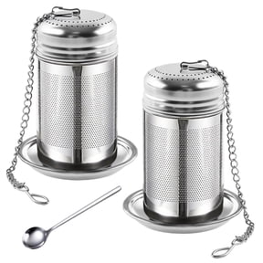 Yalumo 2 Pack Tea Infuser for Loose Tea, Extra Fine Mesh Tea Infuser, 304 Stainless Steel Tea Strainers with Chain Hook and Trays, Loose Leaf Tea Steeper for Black Tea, Spices