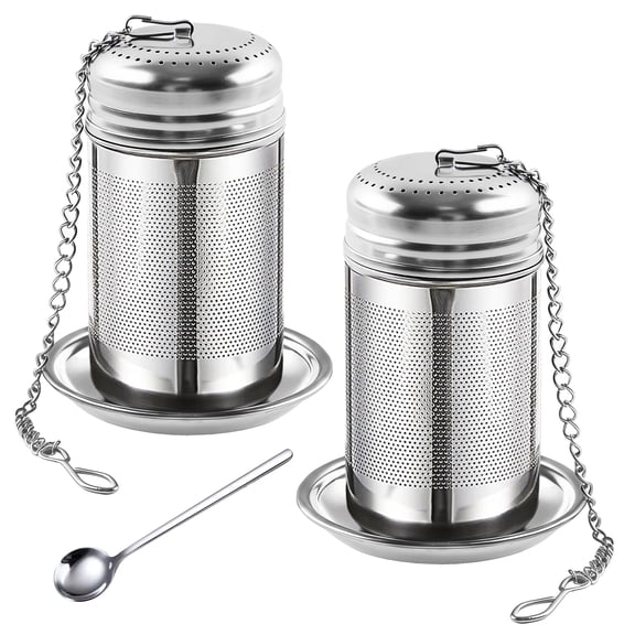 Yalumo 2 Pack Tea Infuser for Loose Tea, Extra Fine Mesh Tea Infuser, 304 Stainless Steel Tea Strainers with Chain Hook and Trays, Loose Leaf Tea Steeper for Black Tea, Spices