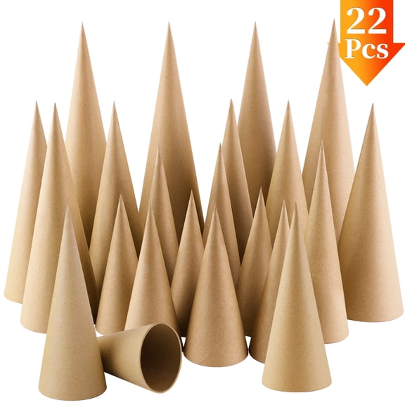 Yalumo 22 Pcs Paper Mache Cones, 4 Sizes 2.76-13.78 Inch Cardboard Craft Cones, Open Bottom DIY Cones for Christmas Trees, Halloween Gnomes, Ornaments & Holiday Decor