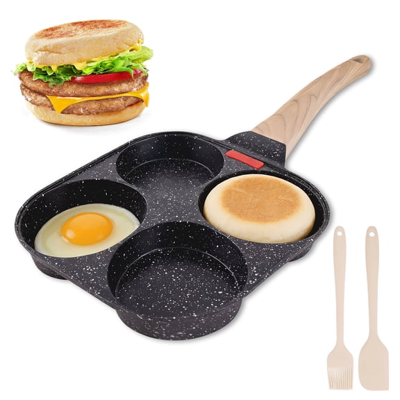 Yalumo 4-Hole Egg Pan Nonstick, Aluminum Egg Frying Pan for Breakfast, Pancakes, Crepes, Sandwiches, Versatile Egg Skillet Compatible with Gas Stove & Induction Cooktop