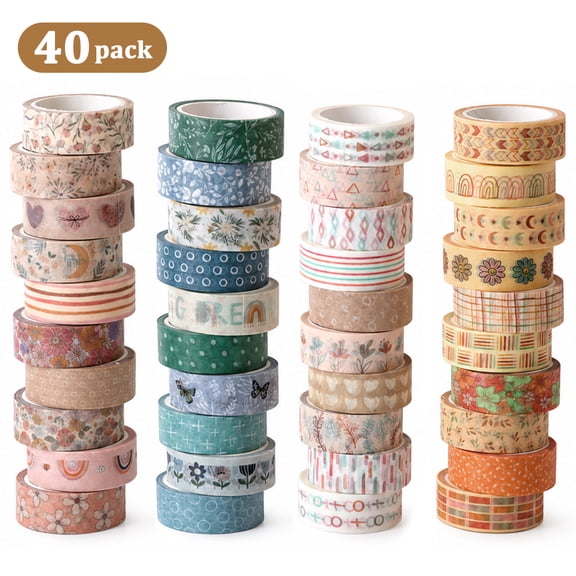 Yalumo 40 Rolls Washi Tape Set, 15mm Floral Vintage Decorative Colored Tape, 5.46 Yard/Roll Washi Tape for Journaling, Scrapbooking Supplies, Planners