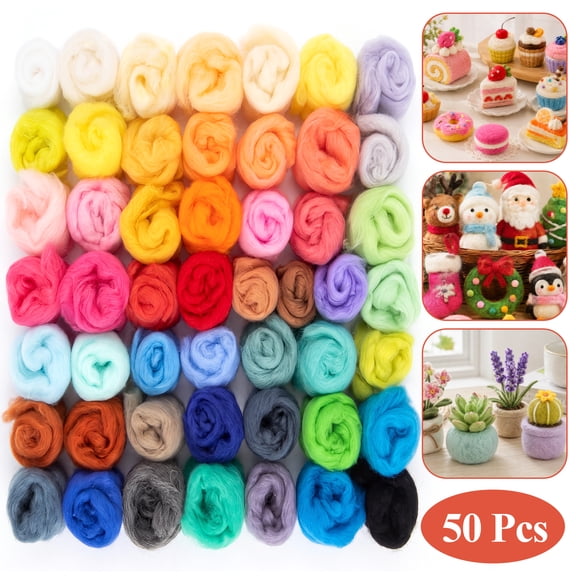 Yalumo 50 Colors Needle Felting Wool, Wool Roving 3g/Pack, 5.29oz Fiber Roving Wool for DIY Craft, Hand Spinning, Needle Felting Supplies