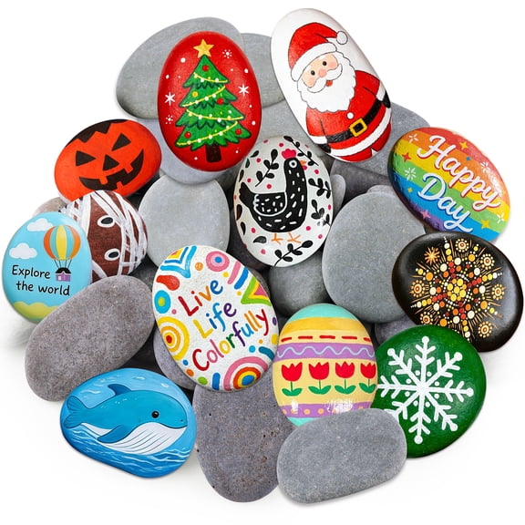 Yalumo 50 Pcs Rocks for Painting, 1"-3" Flat and Smooth River Rocks, Hand picked Natural Stones for DIY Painting, Garden Decor, Kindness Rocks, Craft Gift for Adults