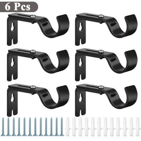 Yalumo 6 Pcs Adjustable Curtain Rod Brackets, Premium Rod Brackets for Wall Metal Drapery Rod Holders Hardware Window Curtain Rod Support Hanger for 1 Inch Rod (Black)