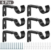 Yalumo 6 Pcs Adjustable Curtain Rod Brackets, Premium Rod Brackets for Wall Metal Drapery Rod Holders Hardware Window Curtain Rod Support Hanger for 1 Inch Rod Black