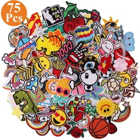 Yalumo 75Pcs Iron on Patches For Clothes, Random Assorted Styles Embroidered Patches Funny Iron on Patches Sew on/Iron on Patch Applique for Clothes, Dress, Hat, Jeans, DIY Accessories
