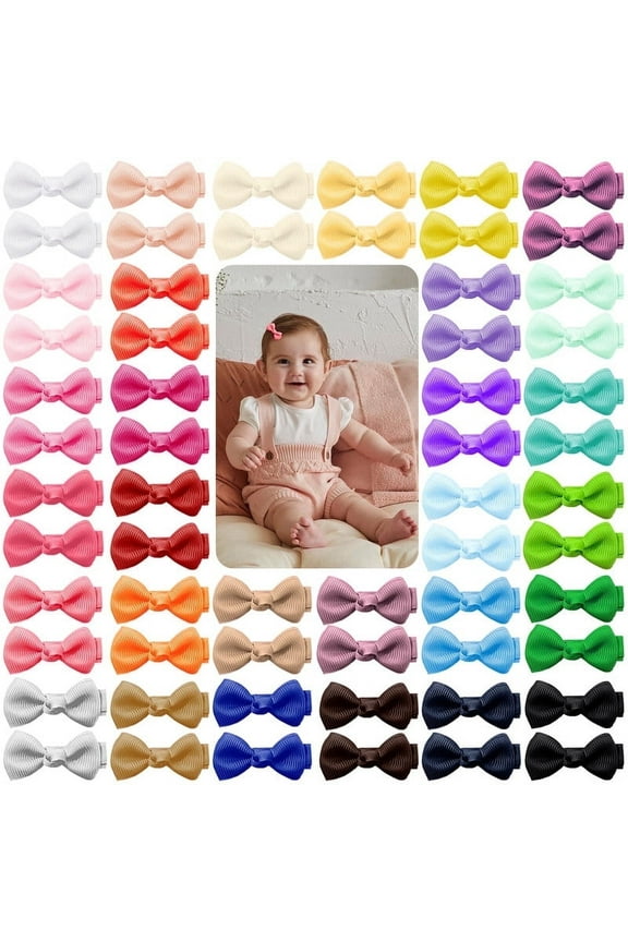 Baby Hair Clips 60PCS, Tiny 2" Grosgrain Ribbon Fully Lined Baby Hair Bows Alligator Clips, Baby Hair Barrettes Accessories for Girls Newborns Toddler Infant Fine Hair (30 Colors in Pairs)