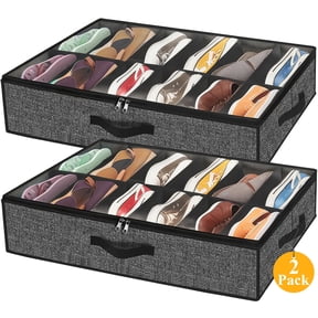 Yalumo 2 Pack Under Bed Shoe Storage , Fits Up to 12-24 Pairs Shoes, Foldable Container Box with Clear Cover and Reinforced Handles, L29" x W23.6" x H5" Closet Organizer for Home, Linen-like Grey