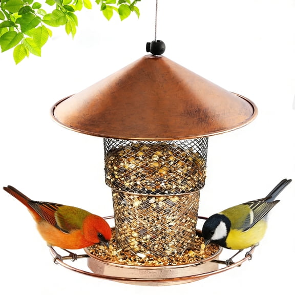 Yalumo Bird Feeders for Outdoors Hanging, Squirrel Chew-Proof Metal Wild Bird Feeder, Retractable Hanging Bird Feeder for Outside Garden Yard Decoration, Copper
