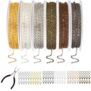 Yalumo Chain for Jewelry Making, 60ft 6 Rolls Necklace Chains for Jewelry Making DIY Necklace Bracelet Anklet with Pliers Open Jump Rings and Lobster Clasps, 6 Colors 2mm