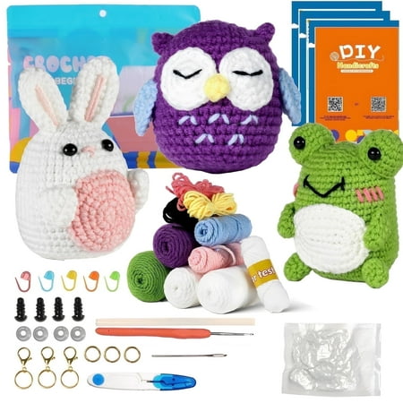 Yalumo Crochet Kit for Beginners, Crochet Starter Animal Kits for Adult and Kids with Step-by-Step Video Tutorials and Yarns, Hook, Accessories