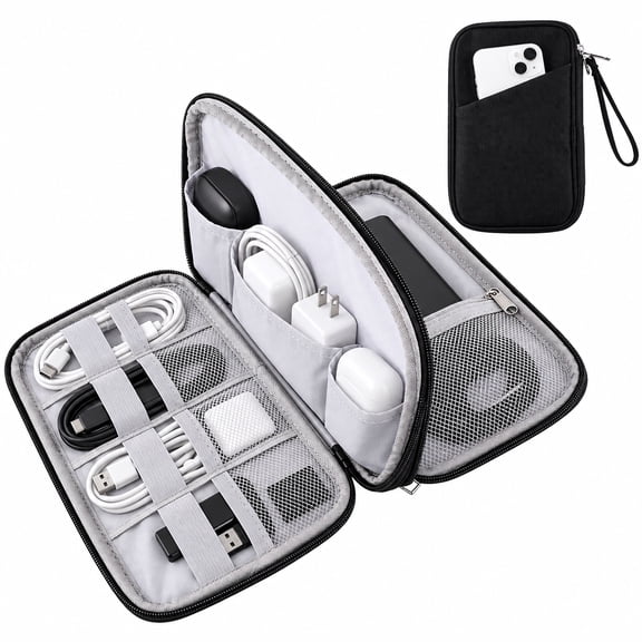 Yalumo Electronics Organizer Travel Case, Portable Cable Organizer Bag, Double Layers Tech Accessories Storage Pouch for Travel Essentials