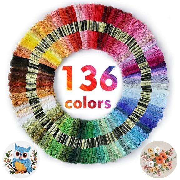 Yalumo Embroidery Thread 136 Skeins Rainbow Color Embroidery Floss Cross Stitch Threads Friendship Bracelets String Floss Cotton Crafts Floss, Holiday  gifts