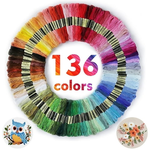 Yalumo Embroidery Thread 136 Skeins Rainbow Color Embroidery Floss Cross Stitch Threads Friendship Bracelets String Floss Cotton Crafts Floss, Holiday gifts