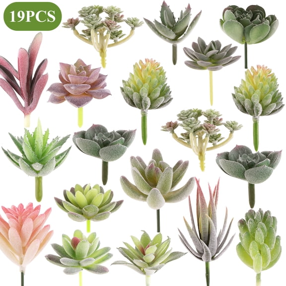 Yalumo Fake Succulents Assortment, 19 Pcs Unpotted Mini Artificial Succulent Plants with Flocked Texture, Realistic Faux Succulents for DIY Crafting, Home, Garden, Office & Party Decor