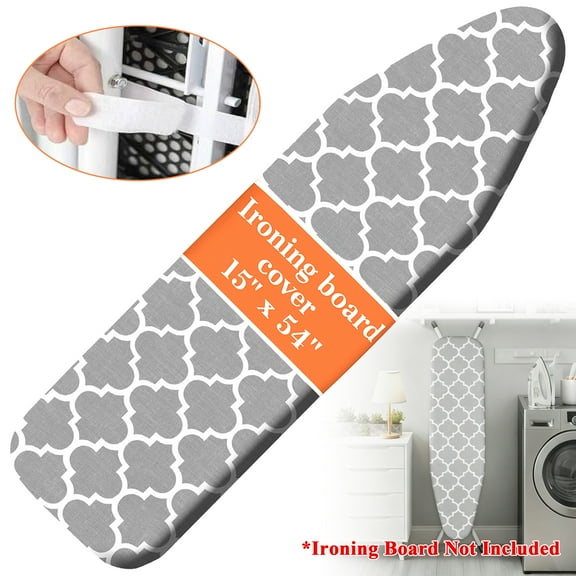 Yalumo Ironing Board Cover and Pad, 15x54 Thick Ironing Board Cover with Padding with Elastic Edge, Resist Scorching Adjustable Hook and Loop Fastener Heavy Duty Ironing Covers, Gray