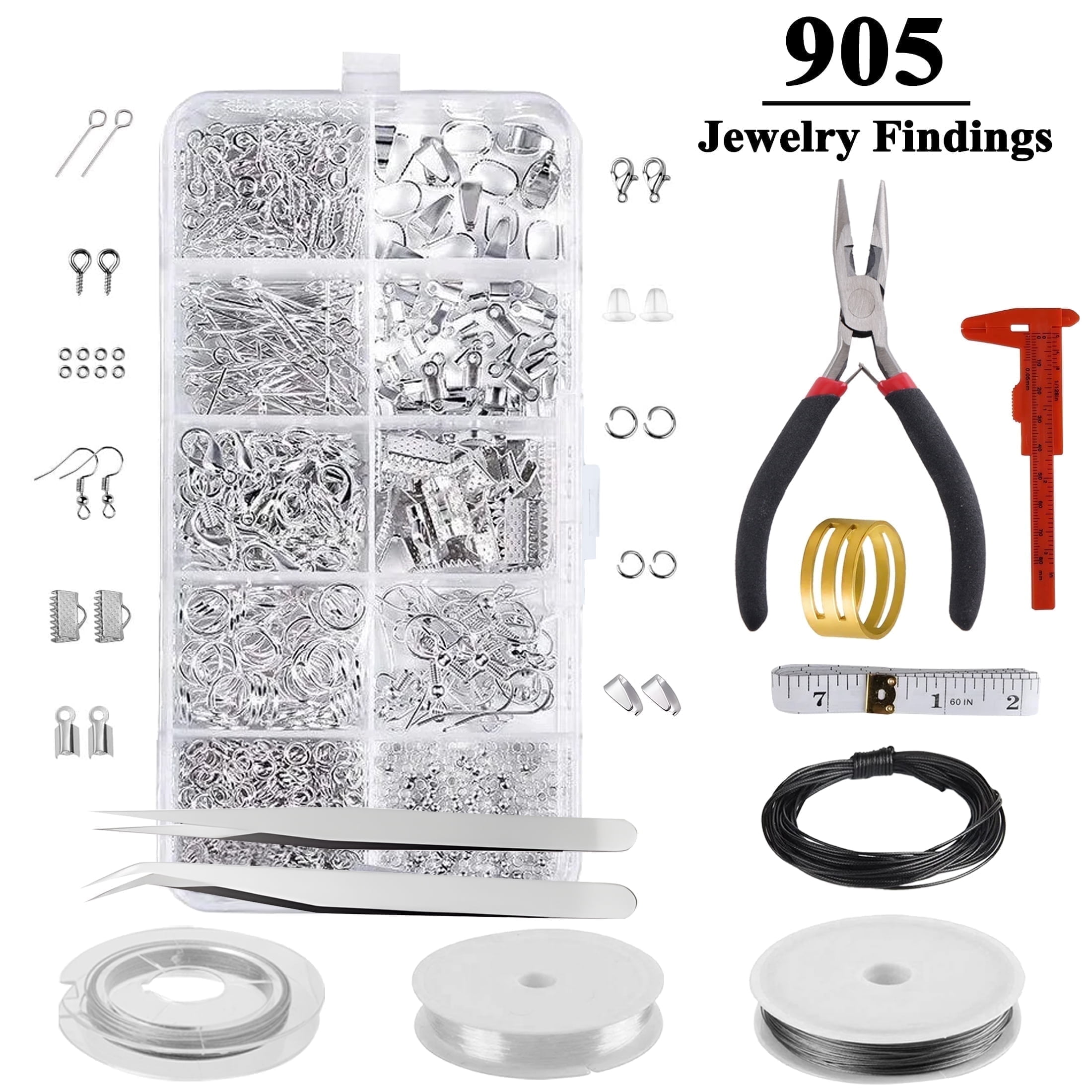 Yalumo Jewelry Making Supplies Kit, 905 Pcs Jewelry Repair Kit with Pliers Findings and Beading Wires for Adults and Beginners, Back to School Gift (Silver)
