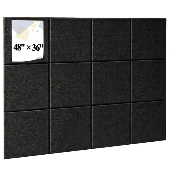 Yalumo Large Felt Bulletin Board 48 x 36 Inches, 12 Pack Black Felt Cork Boards Tiles for Walls, Self-Adhesive Felt Pin Board for Office Home Classroom