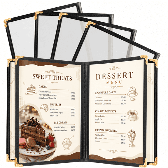 Yalumo Restaurant Menu Covers 8.5 x 11, 4 Page 8 View Clear PVC Menu Covers, Leather Trim Menu Book Holders for Food Menus, Drink Lists, Price Lists and Daily Specials