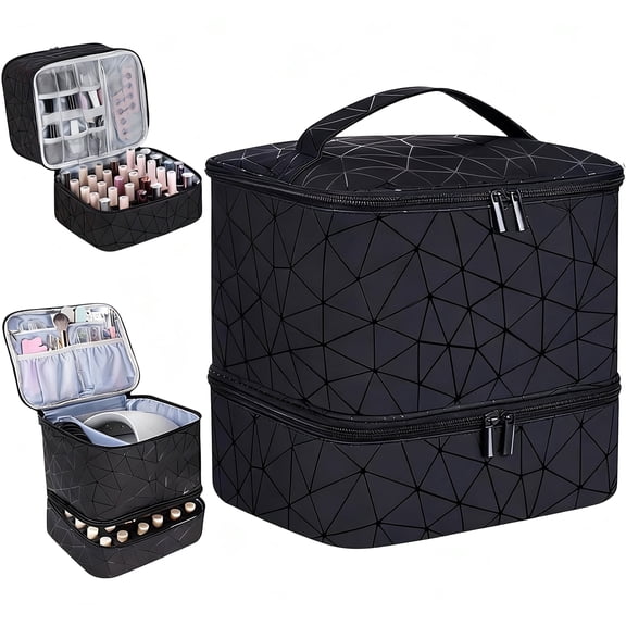 Yalumo Nail Polish Organizer Case Holds 30 Bottles & Nail Lamp, Mother's Day Gift Double-Layer Nail Polish Storage Bag with Adjustable Dividers for Nail Tech and Manicure Tools