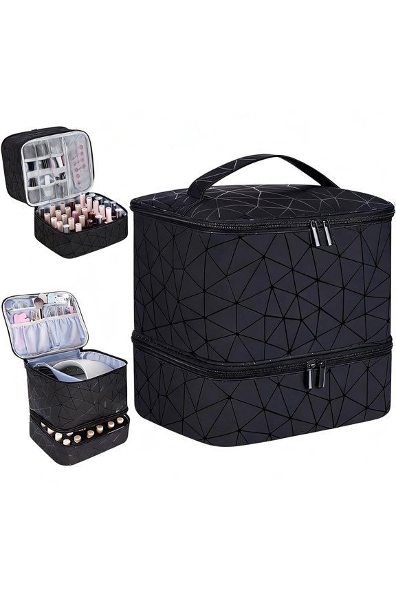 Nail Polish Organizer Case Holds 30 Bottles & Nail Lamp, Mother's Day Gift Double-Layer Nail Polish Storage Bag with Adjustable Dividers for Nail Tech and Manicure Tools