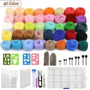 Yalumo Needle Felting Kit for Beginners, Wool Roving 40 Colors Set Complete Wool Felt Tools for Felted Animal Needle Felting Starter Kit