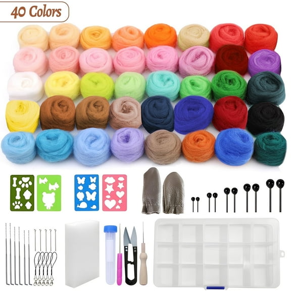 Yalumo Needle Felting Kit for Beginners, Wool Roving 40 Colors Set Complete Wool Felt Tools for Felted Animal Needle Felting Starter Kit For Graduation Gift DIY Craft Needle Felting Supplies