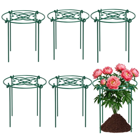 Yalumo 5 Pack Peony Cages and Supports, 12 x 16 Heavy Duty 3.5mm Metal Peony Stakes, Rust-proof Grow Through Plant Support Rings, Outdoor Garden Flower Support Hoops for Heavy Blossoms