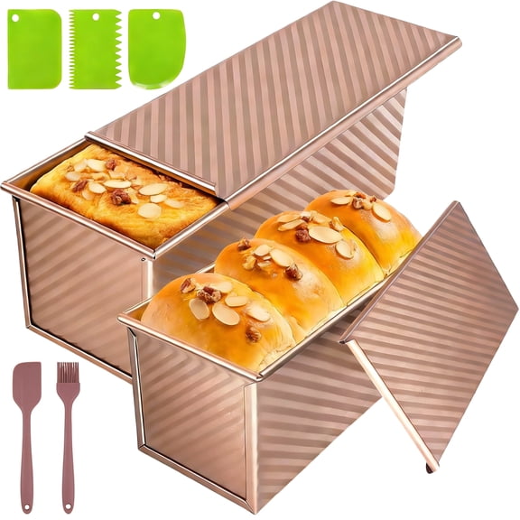 Yalumo Pullman Loaf Pan with Lid, 2-Pack Nonstick Bread Pans 1 LB & 0.5 LB, Rectangular Sandwich and Sourdough Loaf Pans, Corrugated Toast Mold for Homemade Bread