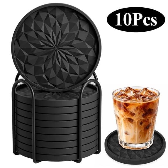 Yalumo Silicone Coasters with Holder, 10 Pack Drink Coasters for Table ...