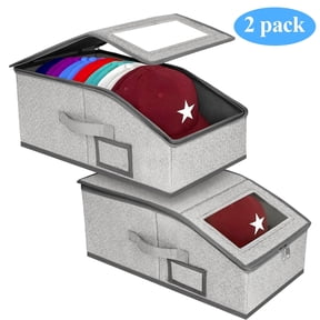 Yalumo Stackable Hat Storage for Baseball Caps, 2PCS Hat Organizer for Closet Holds Up to 24 Caps, Sturdy Snapback Hat Storage Box with Clear Window Lid, Space-Saving Foldable Hat Holder, Grey