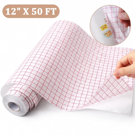 Yalumo 12" x 50ft Transfer Tape for Vinyl, Vinyl Transfer Paper with Red Alignment Grid, Medium Tack Application Paper for Adhesive Vinyl, Craft Projects