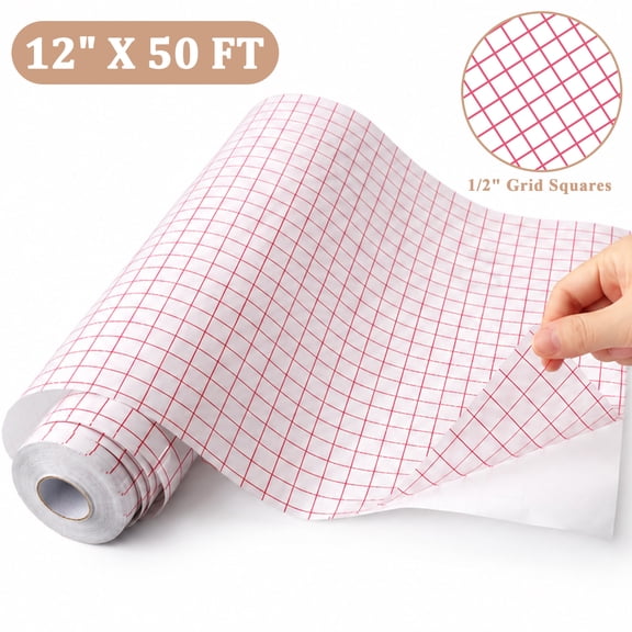 Yalumo 12" x 50ft Transfer Tape for Vinyl, Vinyl Transfer Paper with Red Alignment Grid, Medium Tack Application Paper for Adhesive Vinyl, Craft Projects