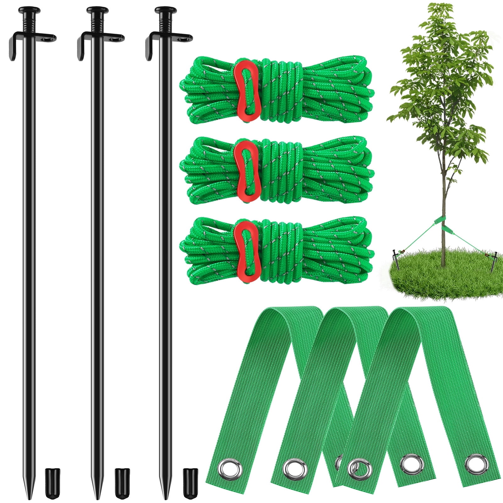 Yalumo Tree Stakes, 3 Pcs 15.8 Inch Heavy Duty Steel Stakes and ...