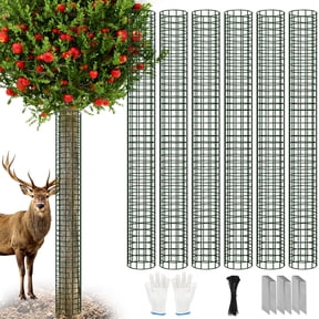 Yalumo Tree Trunk Protector 48 Inch Tall, 6 Pcs Metal Mesh Tree Guards Trunk Protector with Glove, Stakes and Zip Ties for Saplings Plants, Tree Bark Protector from Deer, Animal, Mowers, Trimmers